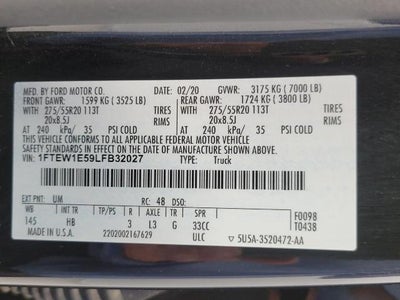 2020 Ford F-150 LARIAT 4WD SuperCrew 5.5' Box